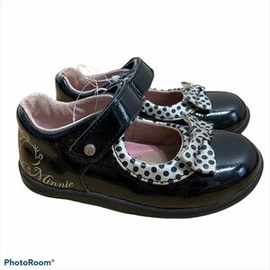 Stride Rite Leather Minnie Mouse Dress Shoes 7.5 Black Mary Jane Disney